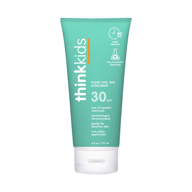 Thinkkids Mineral Sunscreen SPF 30 Clear Zinc Oxide Sunscreen 6 Fl Oz Natural Water Resistant Reef Safe Sunscreen for Kids Vegan Broad Spectrum UVAUVB Sun Screen for Sun Protection